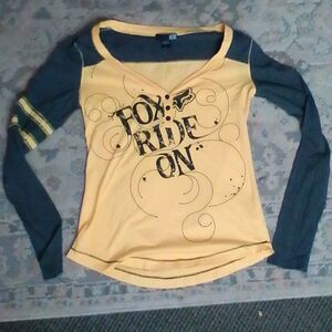 Fox Racing Shirt Womens Small Yellow Graphic Print Long Sleeve VNeck  Adult